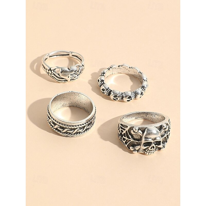 Men's Halloween Skull Rings Set – Gothic Punk Vintage Alloy Jewelry for Party, Biker, Cosplay and Festival Wear2