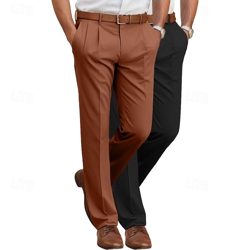 Men's Trousers Dress Pants Casual Pants Pleated Pants Suit Pants Front Pocket Straight Leg Plain Comfort Full Length Wedding Business Casual Fashion Classic Brown+Black Navy Blue+Brown Micro-elastic3