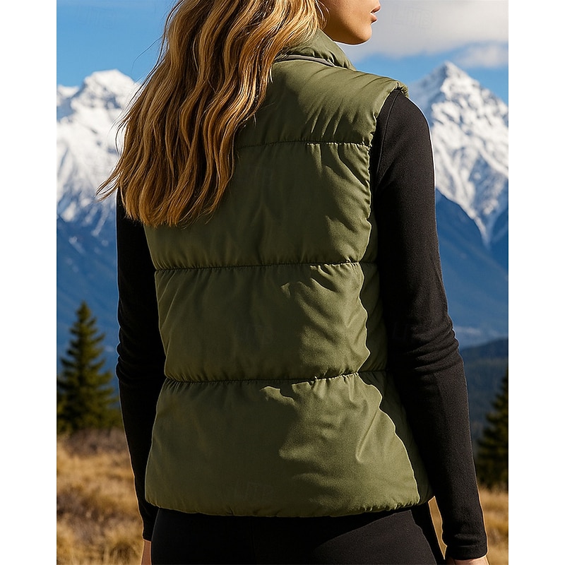Women's Hiking Vest Puffer Vest Sleeveless Vest Outdoor Thermal Warm Winter Zipper Polyester Black White Green Hunting Fishing Climbing2