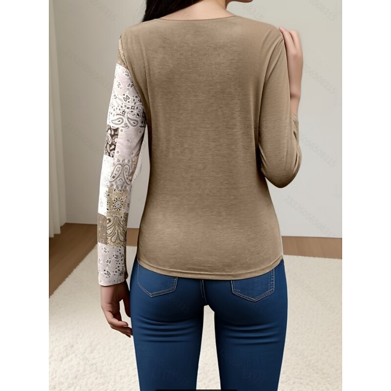 Women's Blouse Paisley Stylish Casual Long Sleeve Crew Neck Regular Tops Daily Patchwork Print Orange Brown Green Gray Spring Fall Winter3