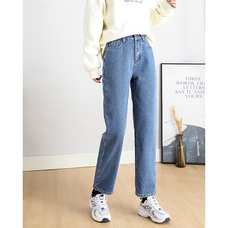 Women's Jeans Chinos Harem Pants Vacation Vintage Streetwear Full Length Medium Waist Plain Pocket Elastic Waist Warm Comfortable Inelastic Micro-elastic Outdoor Vacation Holiday Black Ivory Blue3