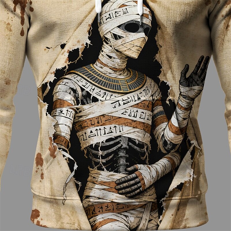 Halloween Men's Skull Hoodie Fashion Daily Hooded Vacation Party Streetwear Khaki Drawstring Pocket Printing Fall Winter Designer3