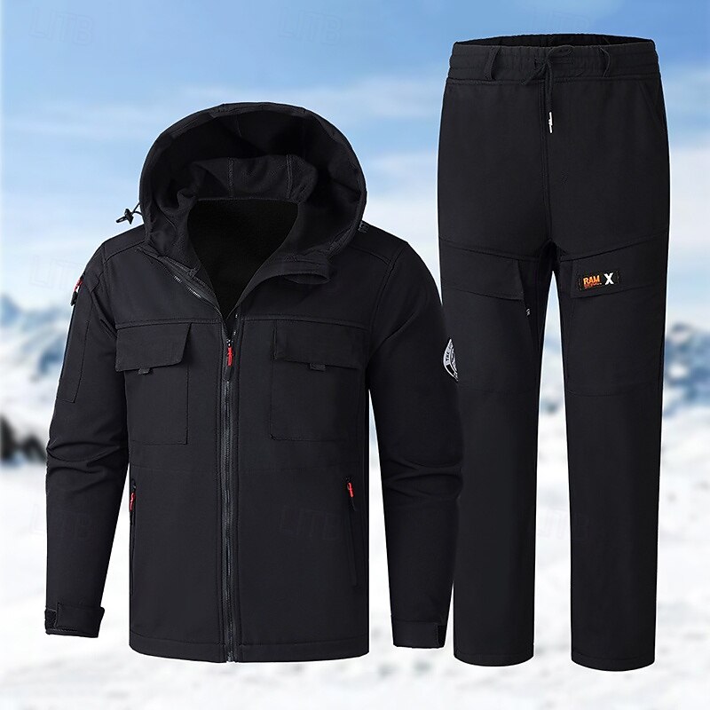 Men's Hiking Jacket Fleece Jacket Puffer Jacket Thermal Set Winter Outdoor Thermal Warm Waterproof Windproof Top Black Green Grey3