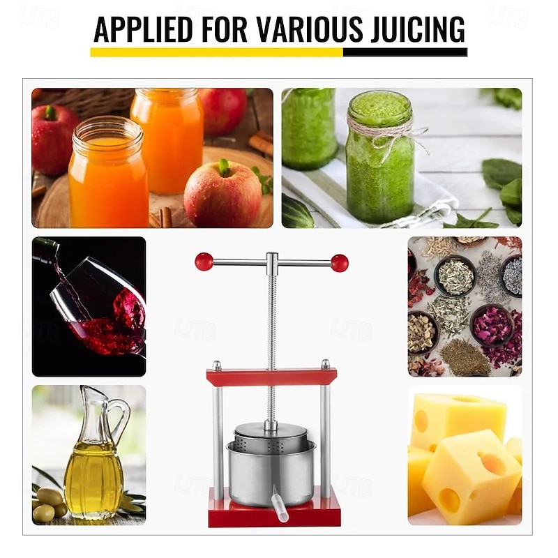 Wine Presser Grape Press For Wine Making, Wine Press Machine w/ Dual Stainless Steel Barrels, Wine Cheese Fruit Vegetable Tincture Press w/ Power Ball Handle & 0.1"/3 mm Thick Plate3