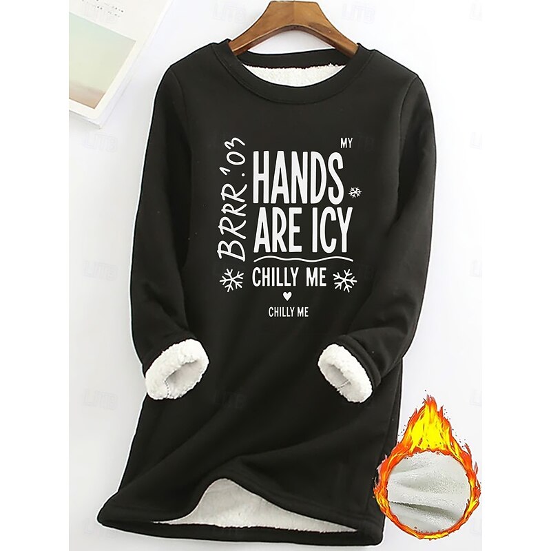 Women's Fleece Lined Pullover Sweatshirt Pajamas Pullover Sweatshirt Pullover Sweatshirts Letter Warm Streetwear Casual Long Sleeve Crew Neck Long Tops Home Dailywear Casual Print Black Yellow Pink