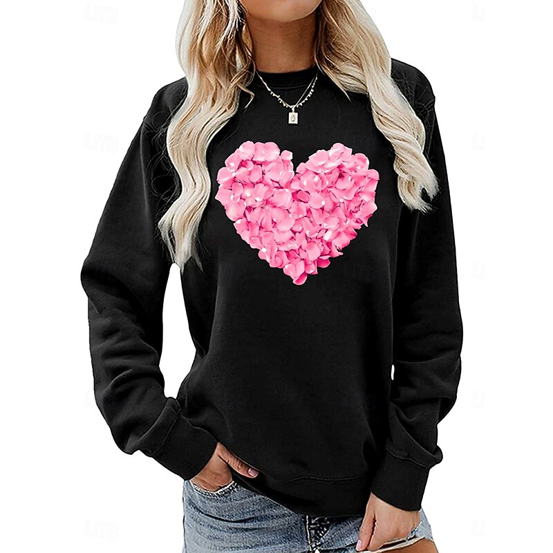 Women's Pullover Sweatshirt Heart Floral Graphic Fashion Casual Long Sleeve Crew Neck Regular Tops Street Dailywear Casual Print Black Light Grey Dark Gray Gray Fall Winter3