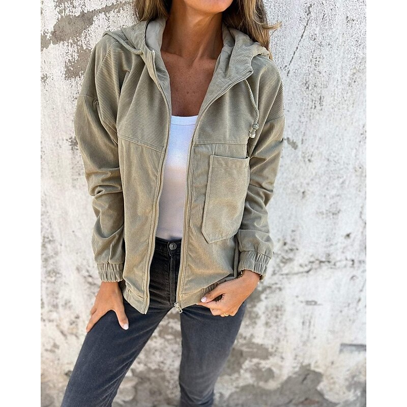 Women's Casual Jacket Comfortable Zipper Pocket Fashion Modern Outdoor Plain Going out Casual Daily Weekend Zipper Regular Hooded Regular Fit Long Sleeve Outerwear Black Pink Khaki Fall Winter3