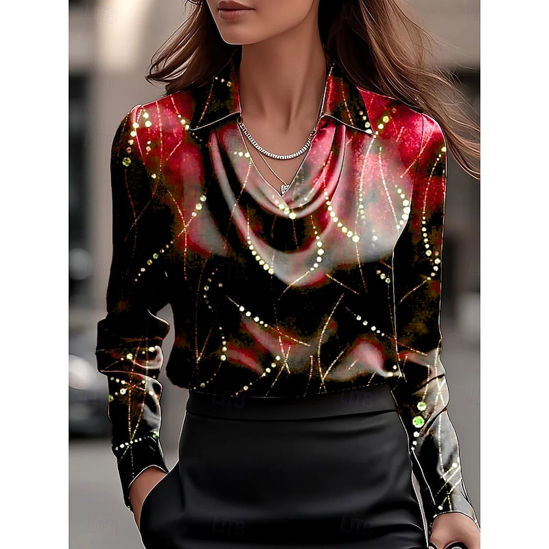 Women's Shirt Ombre Graphic Geometric Elegant Stylish Casual Long Sleeve Cowl Neck Regular Tops Work Party Evening Wear Daily Ruched Draped Wine Blue Purple Fall Winter2