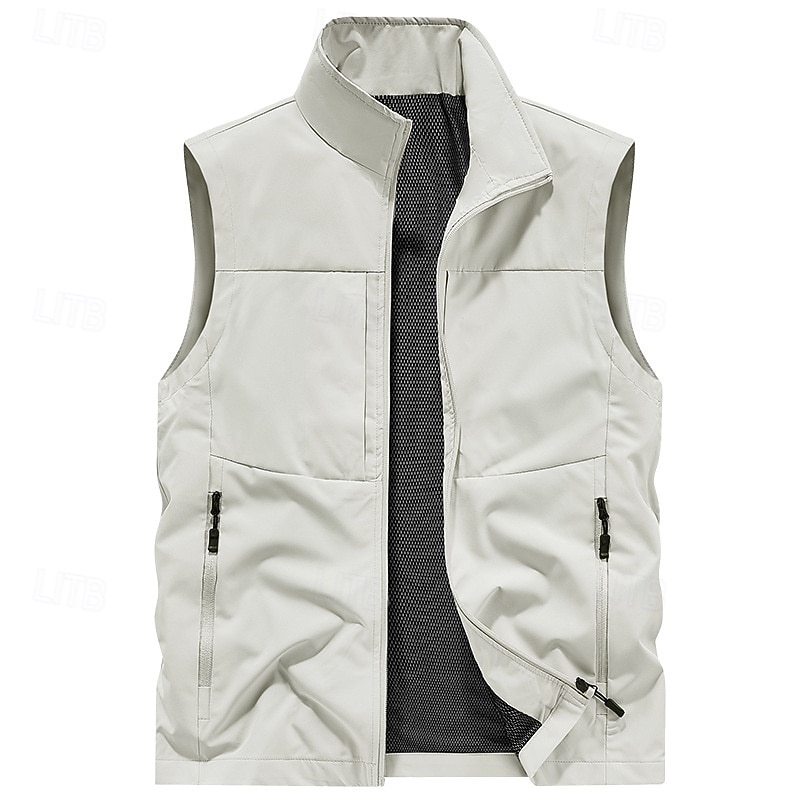 Men's Outdoor Vest Vest Fishing Vest Outdoor Daily Fashion Casual Spring Fall Pocket Polyester Comfortable Plain Zipper Stand Collar Regular Fit Black Red Khaki Army Green Vest