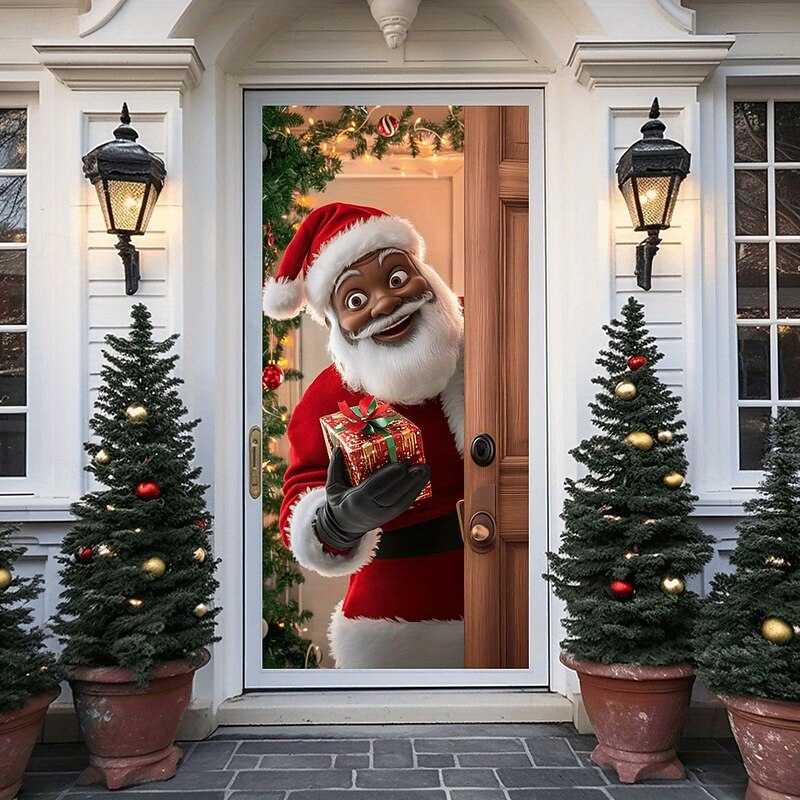 Christmas Door Cover Merry Christmas Nativity Stable Skeleton Santa Claus Holiday Winter Drapes Festive Home Decoration Curtain Large Seasonal Decoration for Living Room Bedroom4