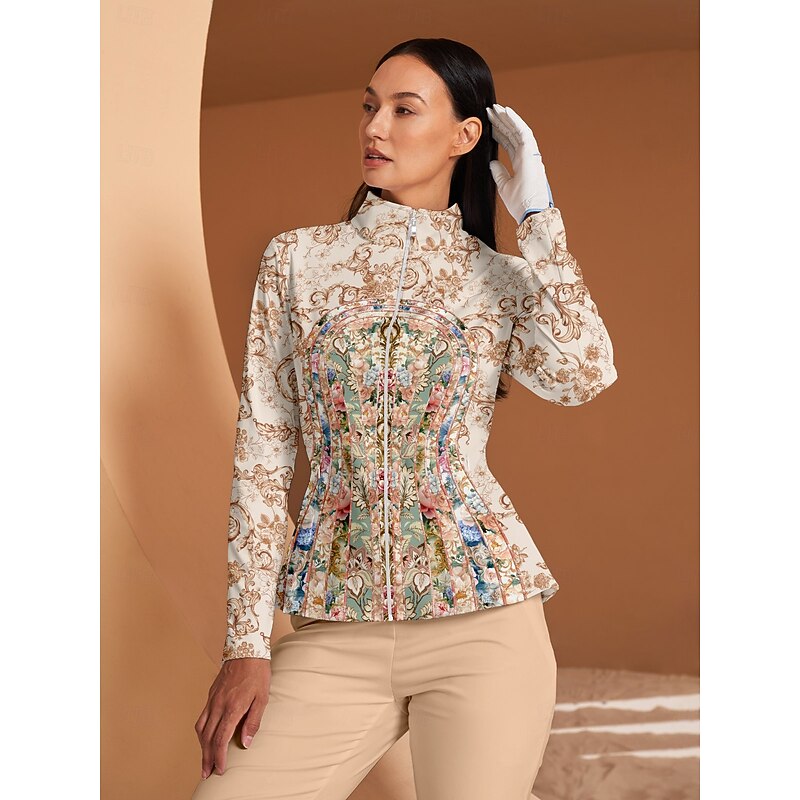 Women's Golf Jacket Brown Long Sleeve Top Ladies Golf Attire Clothes Outfits Wear Apparel