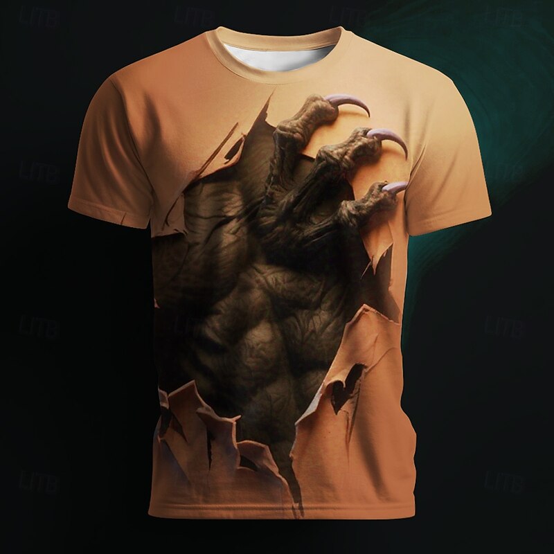 Halloween Men's Optical Illusion 3D Claw Marks T Shirt Short Sleeve T shirt 3D Print Crew Neck Shirt Exaggerated Designer Horror Party Street Holiday Yellow Blue Green Summer Spring All Seasons3