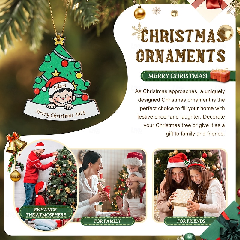 Personalized Christmas Tree Wooden Ornament with Custom Laser Engraved Name, Unique Holiday Hanging Decoration for Home Décor and Gift Keepsake4