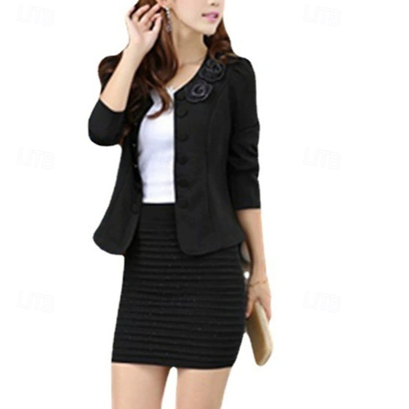 Women's Blazer Comfortable Buttons Elegant Fashion Outdoor Plain Going out Casual Daily Weekend Cardigan Regular Crewneck Regular Fit Long Sleeve Outerwear Light Pink Black White Spring Fall3