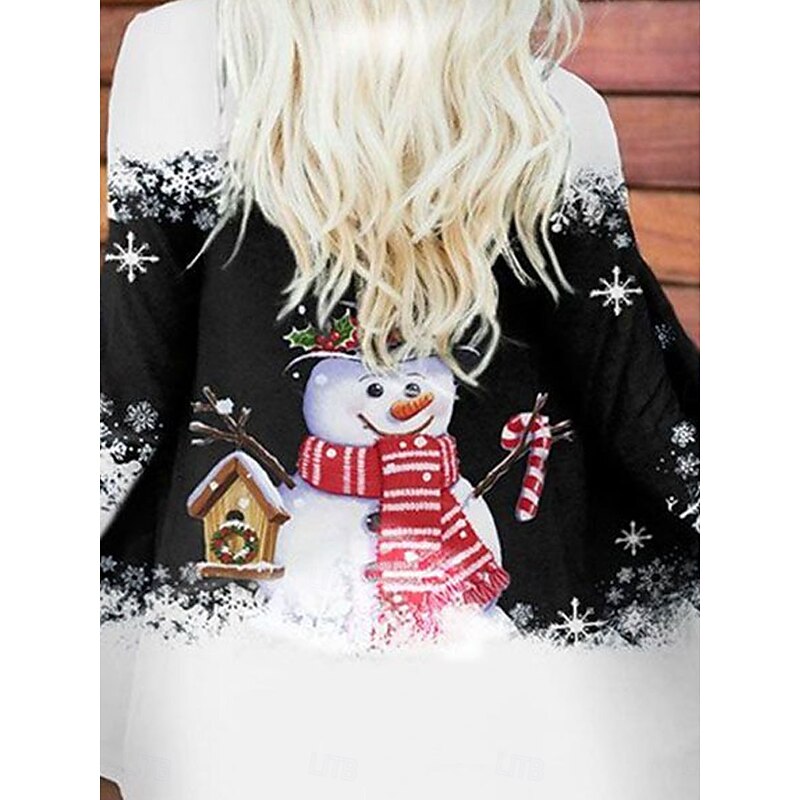 Women's Winter Coat Lightweight Comfortable Print Open Front Vintage Fashion Casual Snowman Vacation Casual Long Collarless Regular Fit Long Sleeve Outerwear Black Spring Fall2