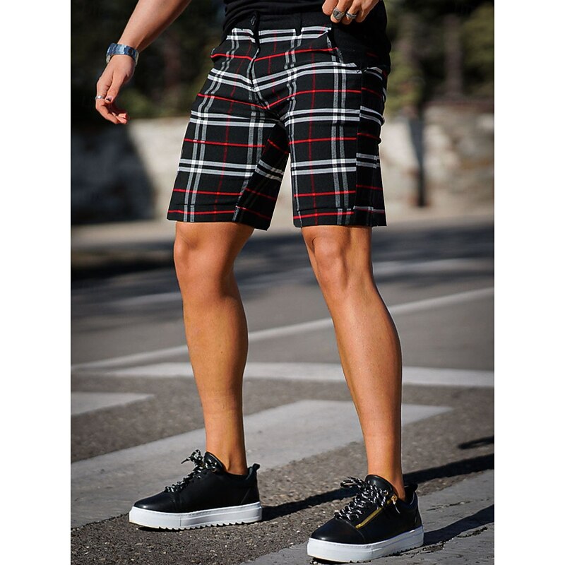 Men's Shorts Chino Shorts Bermuda shorts Pocket Plaid Comfort Breathable Outdoor Daily Going out Fashion Streetwear Black Yellow2
