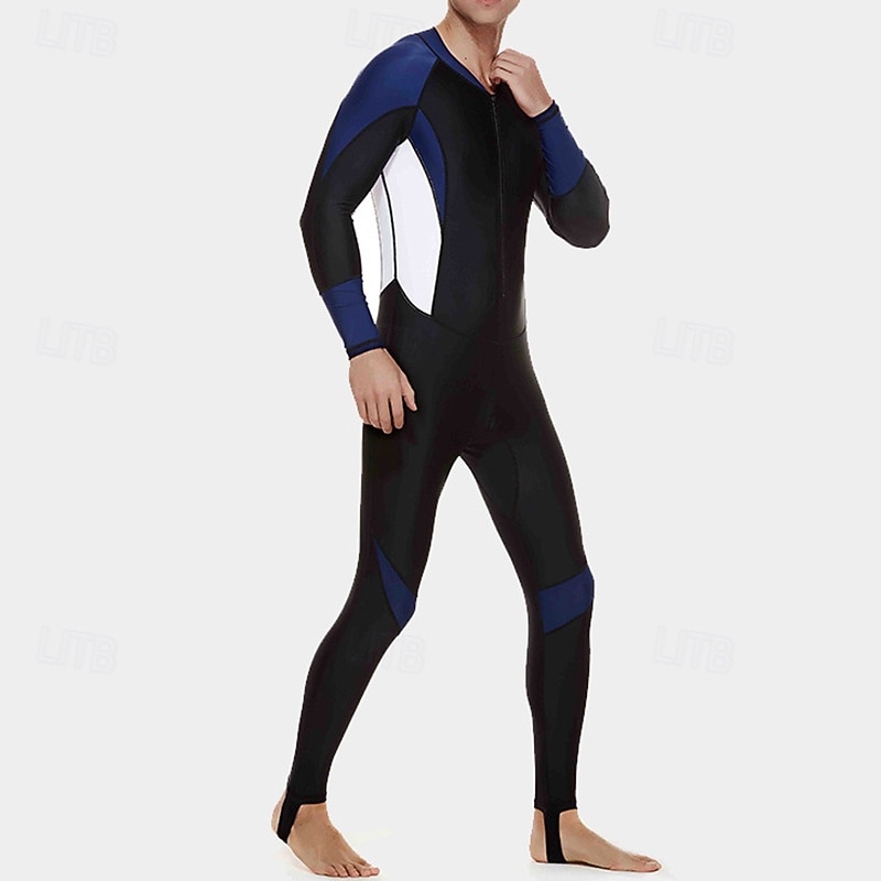Men's Full Body Swimwear Dive Skin Suit UPF50+ Long Sleeve Swimwear Front Zip Swimming Diving Surfing Snorkeling Patchwork Summer Spring Autumn