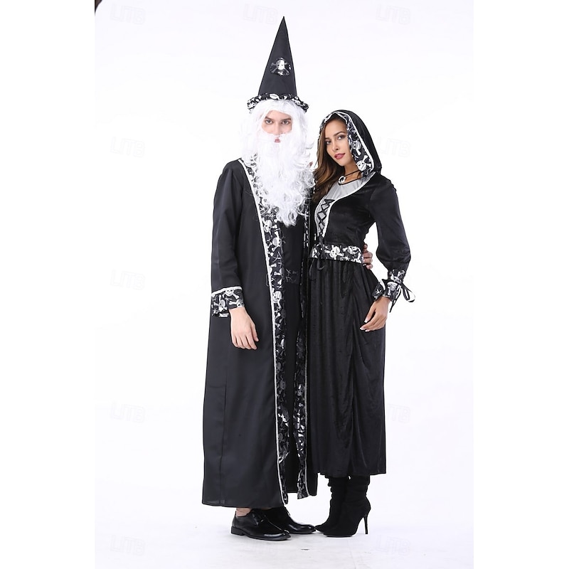 Witch Wizard Halloween Dress Fancy Costume Couples' Costumes Cosplay Adults' Women's Halloween Carnival Performance Party Easy Halloween Costumes Dress Up4