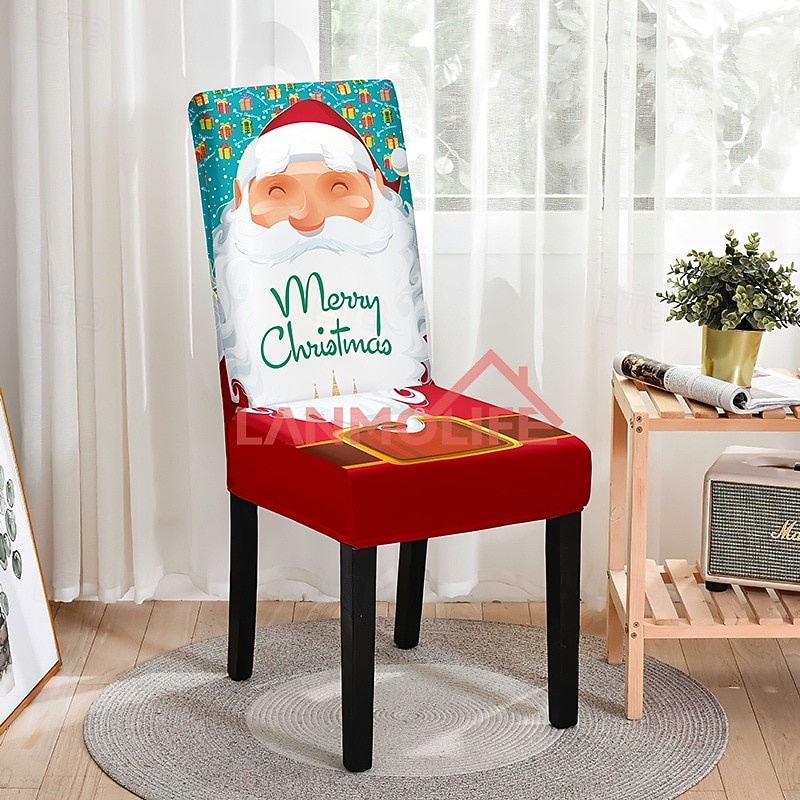 Digital Print Christmas Chair Covers, Full Elastic High Back Slipcovers for Dining Chairs, European Style Holiday Decor, Stretchy Xmas Chair Cover, Festive Dining Room4