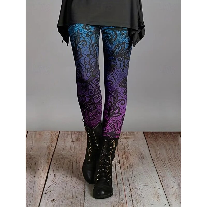 Women's Leggings Vacation Vintage Fashion Full Length High Waist Graphic Abstract Printing Thermal Warm Soft Breathable Stretchy Outdoor Vacation Street Dark red Pink Blue Blue Spring Fall Winter2