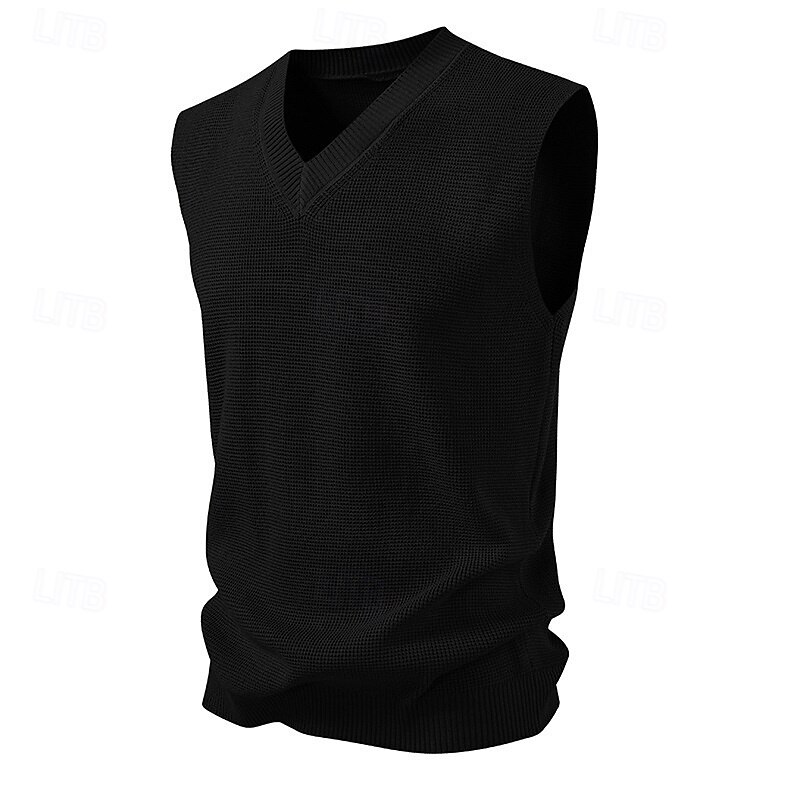 Men's Sweater Sweater Vest Pullover Sweater Jumper Ribbed Knit Regular Tops Knitted Slim Fit Plain V Neck Knitwear Contemporary Casual Daily Wear Clothing Apparel Spring &  Fall Black Pink M L XL3