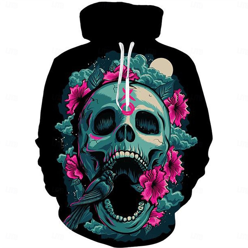 Scary Movie Halloween Skeleton Skull Hoodie Cartoon Manga Anime 3D Front Pocket Graphic For Couple's Men's Women's Adults' Halloween Carnival Masquerade 3D Print Casual Daily3
