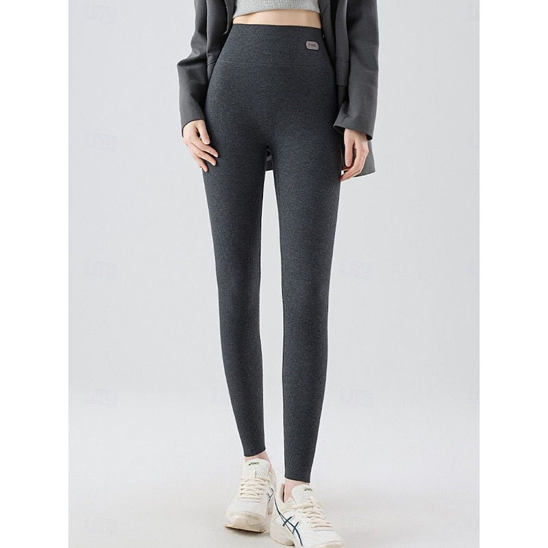 Women's Fleece Pants Leggings Fashion Basic Casual Full Length High Waist Plain High Cut Comfy Soft Comfortable Stretchy Home Daily Light Gray Dark-Gray Black Beige Spring Fall Winter Slim Fit4