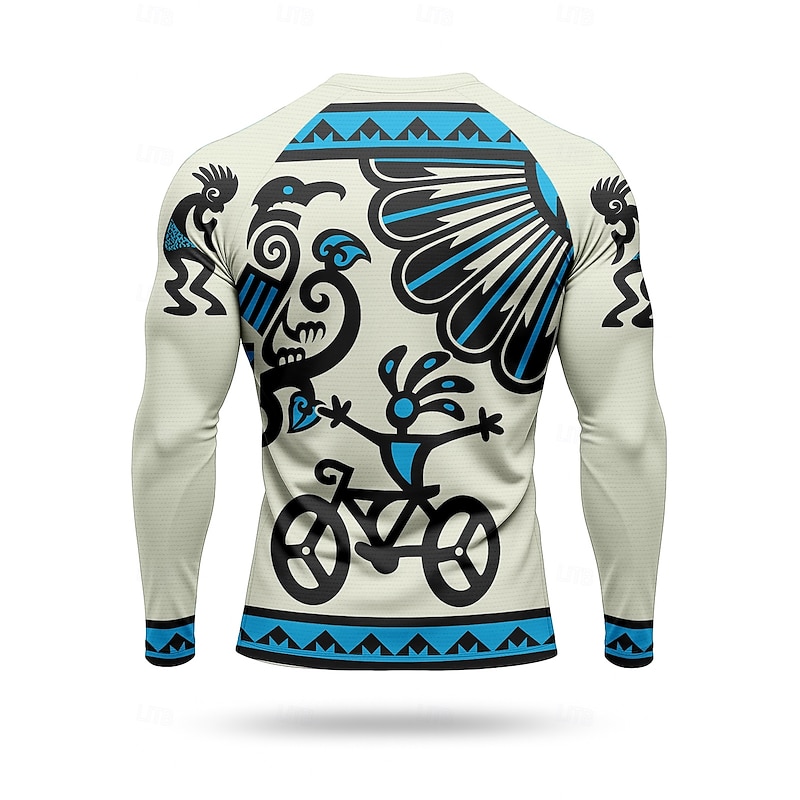 Men's Cycling Jersey Downhill Jersey Geometic Long Sleeve Bike Jersey Top with 3 Rear Pockets Quick Dry Soft Comfortable Moisture Wicking Sports Blue Clothing Apparel2