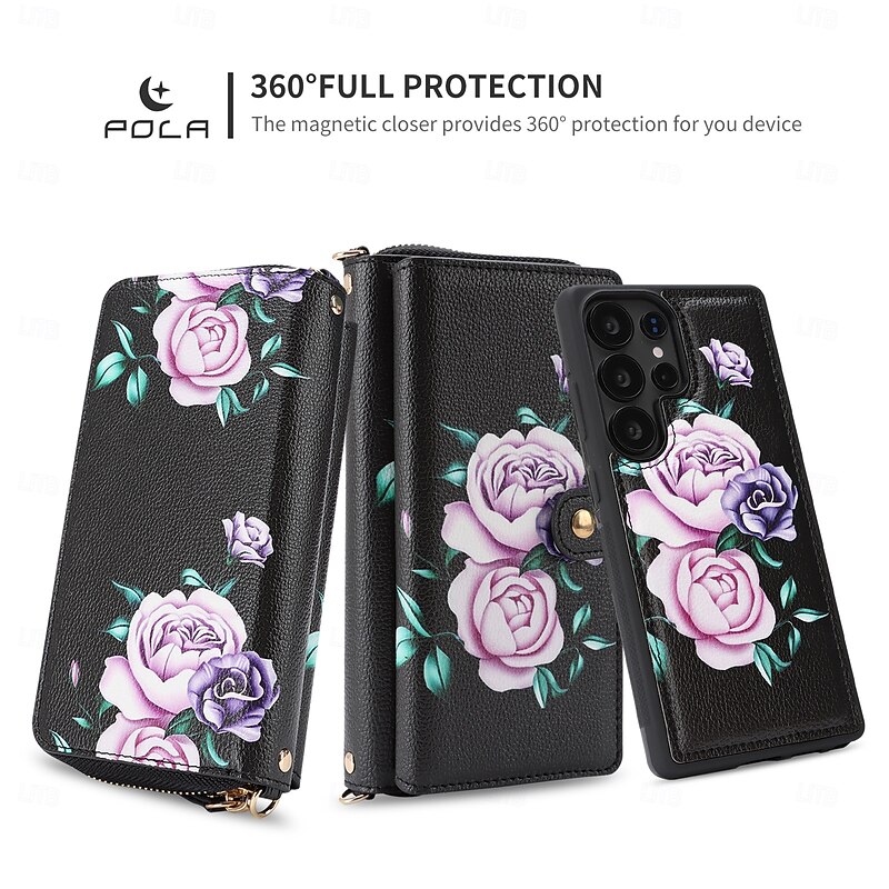 Phone Case For Samsung Galaxy S25 S24 S23 Ultra Plus Wallet Case Detachable Full Body Protective with Lanyard Retro Genuine Leather2