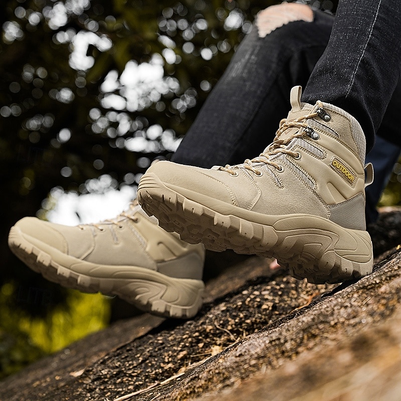 Men's High Top Outdoor Hiking Boots with Lace-Up Design, Anti-Slip Sole, Ankle Support, Casual Trekking Style for Camping, Climbing and Daily Wear2