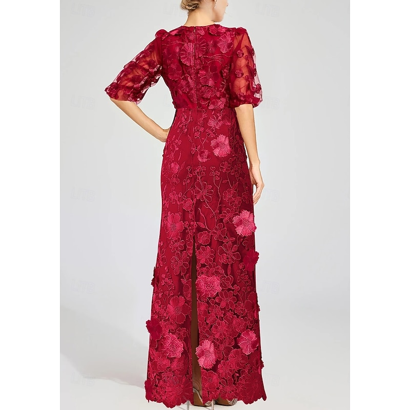 Sheath / Column Evening Gown Elegant Formal Dress Formal Wedding Floor Length Half Sleeve Crew Neck Lace with Glitter 20252