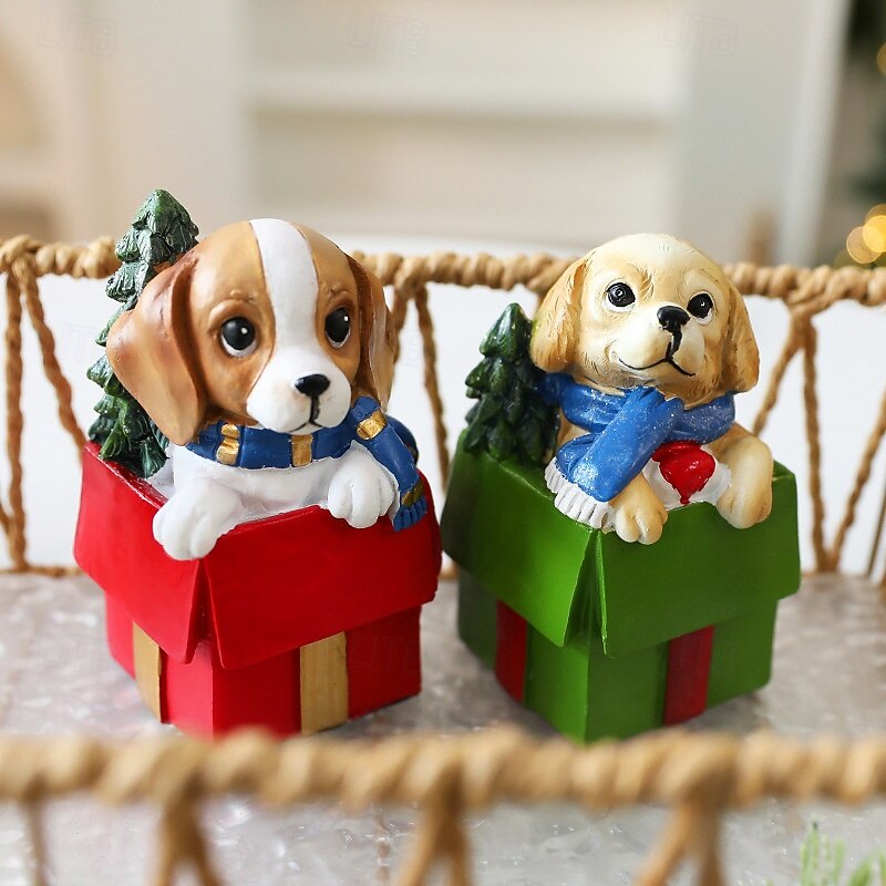 Christmas Resin Puppy Figurine Decoration, Cute Dog Ornament Gift for Holiday, Mini Resin Statue for Xmas Tree, Tabletop, Window Display, Home Decor Accessories3