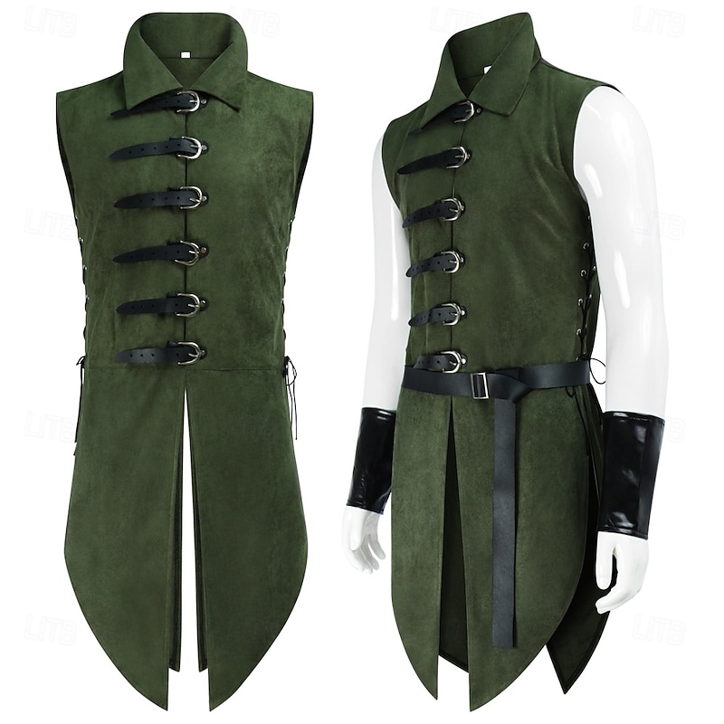 Retro Vintage Medieval Renaissance Armor Vest Elf Viking Ranger Fancy Dress Men's Fantasy Halloween Carnival Performance LARP Ren Faire Adults Vest Belt Wristlet