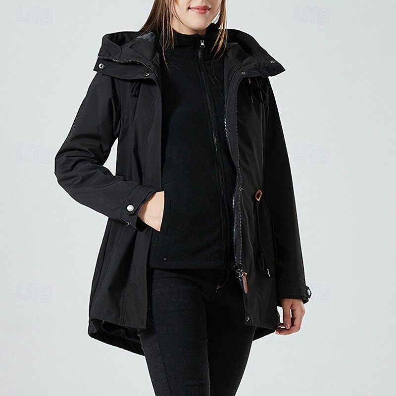 Women's 3-in-1 Waterproof Down Jacket Waterproof Windproof Zipper Pocket Casual Plain Outdoor Vacation Street Daily Wear Zipper Short Hooded Regular Fit Long Sleeve Outerwear Black Yellow Pink Spring3