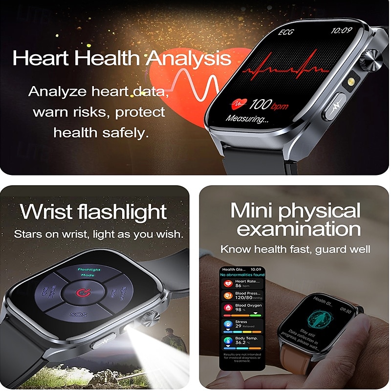 iMosi ET572 Smart Watch 2 inch Smartwatch Fitness Running Watch Bluetooth ECG+PPG Temperature Monitoring Pedometer Compatible with Android iOS Women Men Long Standby Hands-Free Calls Waterproof IP684