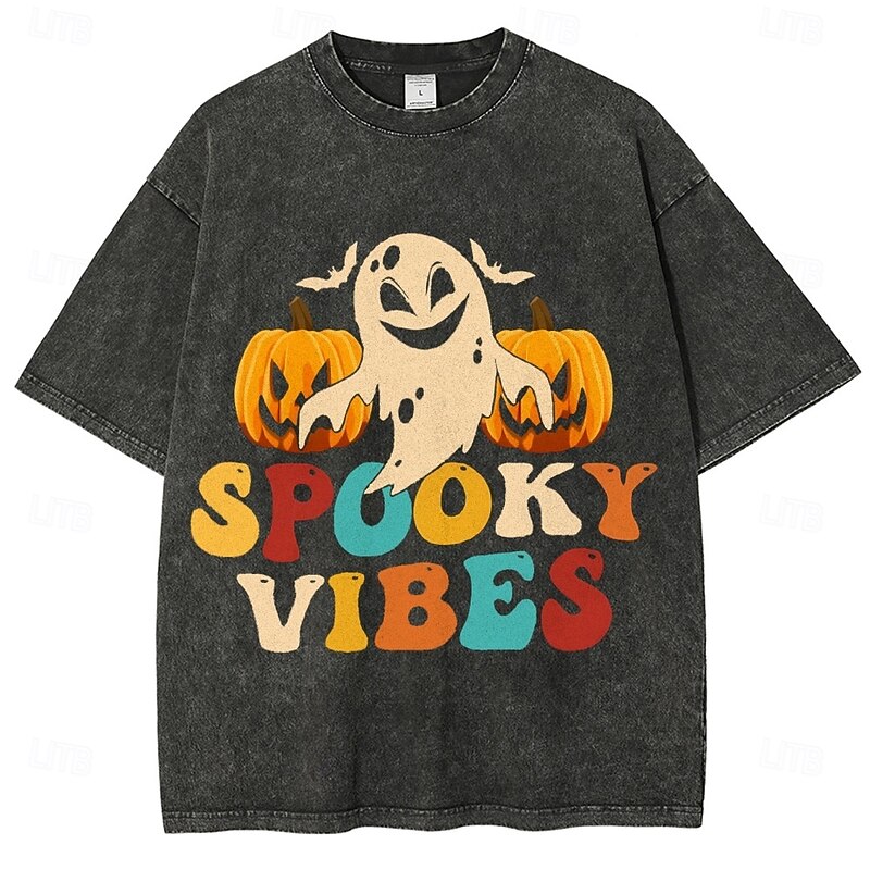 Halloween Men's Pumpkin Ghost T Shirt Cotton Short Sleeve Graphic Shirt Black Navy Blue Blue Comfortable Tee Birthday Daily Fashion Designer Clothing