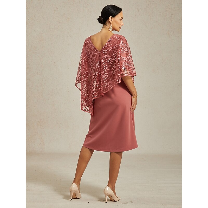 Women's Tea Length Chiffon Dress Elegant Party Solid Color Half Sleeve V Neck Pink Summer Spring2