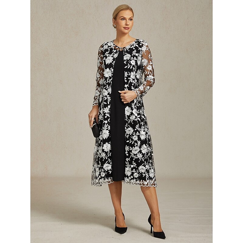 Women's Coat Breathable Lace Embroidered Elegant Floral Formal Wedding Party Long Crewneck Loose Fit Long Sleeve Outerwear Black Summer Spring3