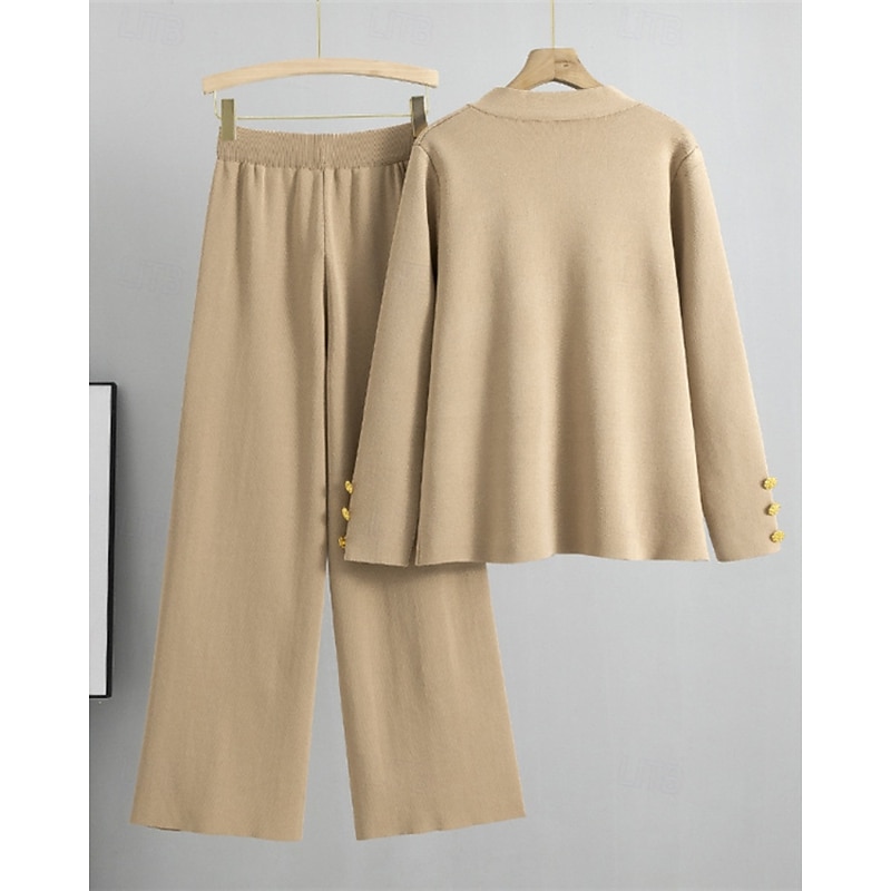 Women's Sweater Cardigan Sweater Co-ords Streetwear Casual Solid Color V Neck Pocket Buttons Knitted Long Sleeve Regular Tops Knit Daily Holiday Going out Wine Red Black Fall Winter2