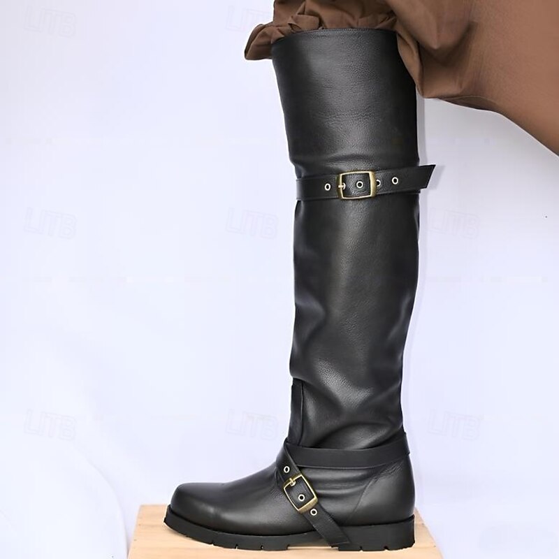 Retro Vintage Medieval Renaissance Boot Covers Pirate Viking Crusader Fancy Dress Men's Pirate Steampunk Halloween Masquerade LARP Adults' Shoe Cover3