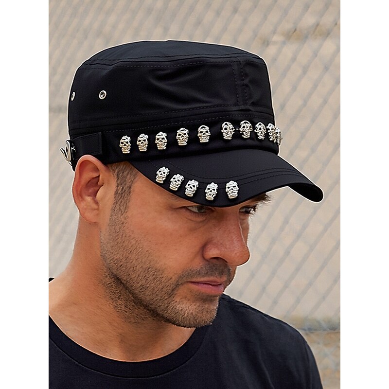 Men's Halloween Skull Embellished Hat – Cotton Gothic Punk Cap for Parties, Concerts and Cosplay