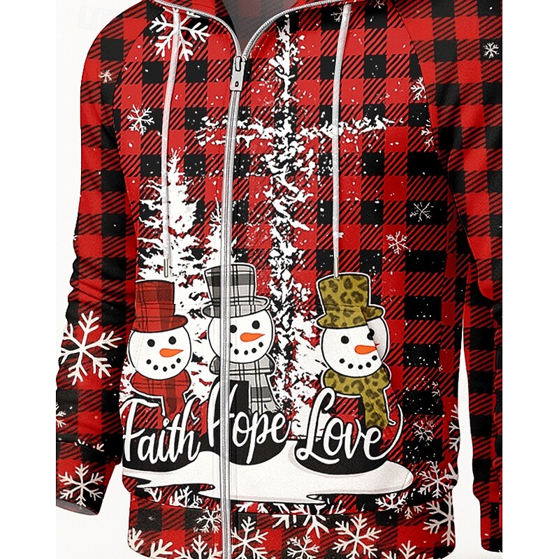 Christmas Men's Hoodie Tracksuit 2 Piece Tracksuit Drawstring Zip Up Plaid Checkered Clothing Suit Fall Red Vocation Outdoor Travel Lightweight Fashion Long Sleeve Sport Activewear Stretchy Regular3