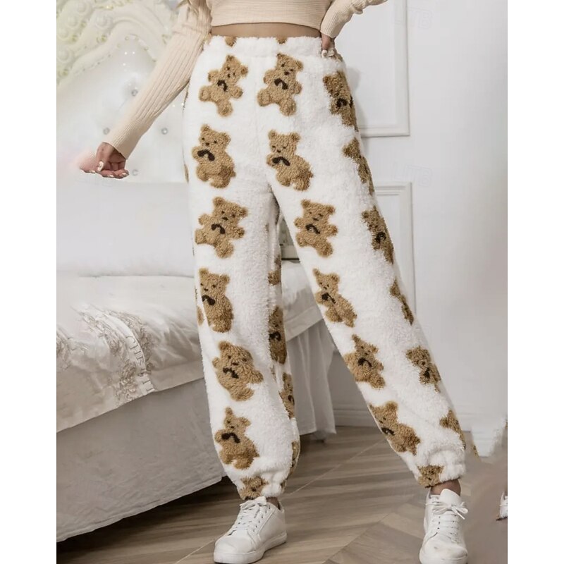 Women's Fleece Pants Chinos Casual Full Length Medium Waist Bear Elastic Waist Thermal Warm Comfortable Stretchy Outdoor Vacation Daily Apricot Winter Loose Fit3