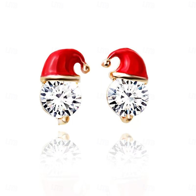 1 Pair Christmas Earrings, Red Enamel Santa Hat Stud Earrings with Cubic Zirconia, Sweet Festive Jewelry for Women, Holiday Gift Earrings for Girls4