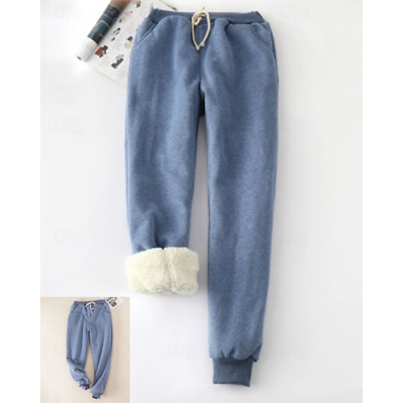 Women's Straight Streetwear Casual Full Length Medium Waist Plain Drawstring Pocket Soft Stretchy Outdoor Vacation Street claret Magenta Black Yellow Fall Winter Loose Fit3