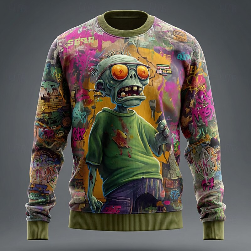 Men's Zombies Pullover Sweater Jumper Knitwear Crewneck Casual Vacation Daily 3D Print Knitting Keep Warm Long Sleeve Spring Fall Winter Green 1# Green 2# Green 3#4