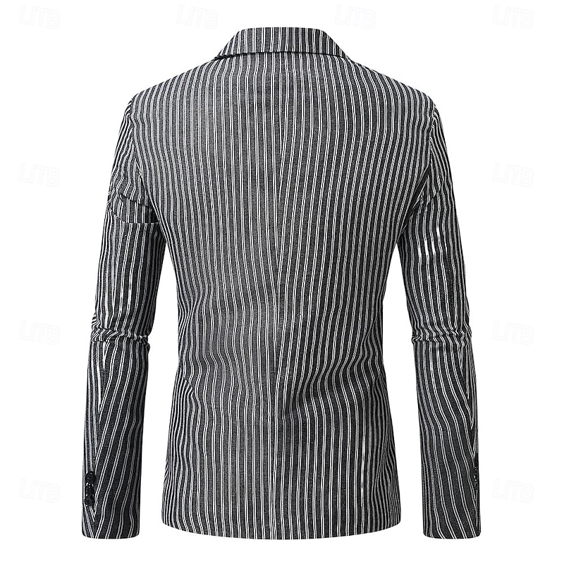 Men's Blazer Jacket Work Business Spring & Summer Fall & Winter Polyester Vertical Stripes Single Breasted One-button Blazer Dark Gray Light Grey3