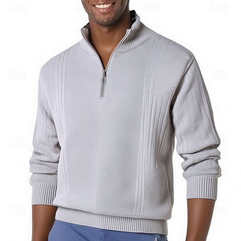 Men's Pullover Sweater Jumper Quarter Zip Sweaters Knit Sweater Ribbed Knit Regular Tops Knitted Fleece Plain Half Zip Fashion Casual Vacation Daily Wear Clothing Apparel Fall Winter Black Navy Blue