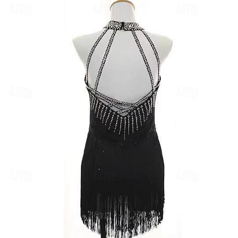 Figure Skating Dress Women's Girls' Ice Skating Dress Black Patchwork Thumbhole Mesh Spandex Stretchy Training Practice Professional Skating Wear Thermal Warm Crystal / Rhinestone Sleeveless Ice2