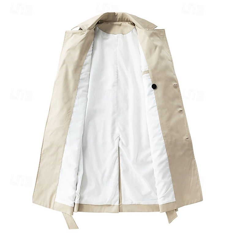 Men's Overcoat Trench Coat Long Trench Coat Vacation Daily Fall & Winter Polyester Windproof Soft Outerwear Clothing Apparel Fashion Classic Plain Pocket Lapel Double Breasted3